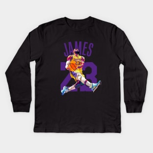 Lebron James Dunk Lakers Kids Long Sleeve T-Shirt